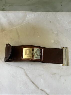 Dolce & Gabbana Leather Metal Cuff Bracelet Logo D&G